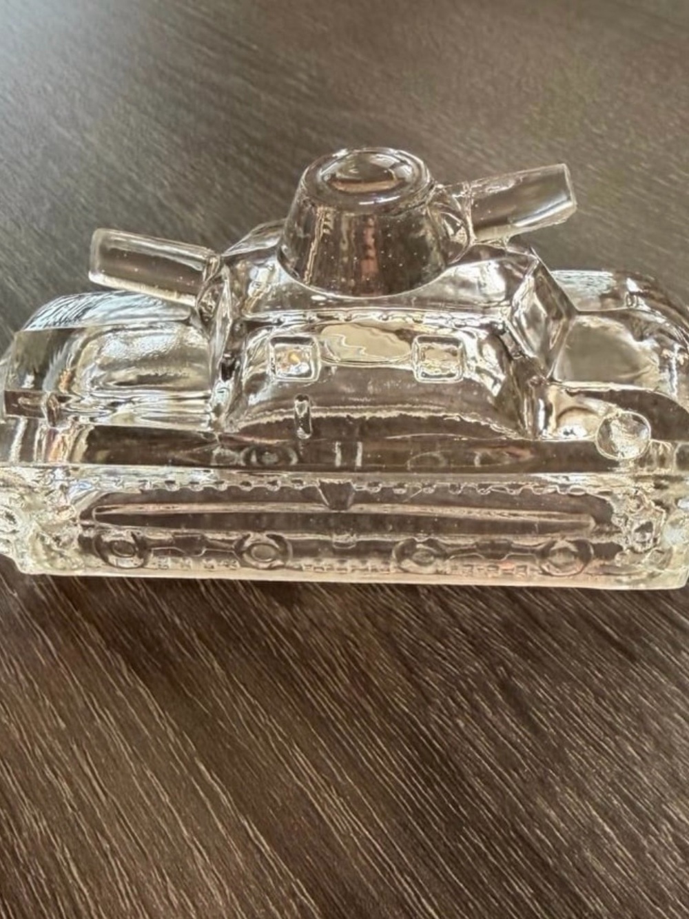 Vintage 1940s WWII Era Glass Military Tank Collectible Wartime Americana